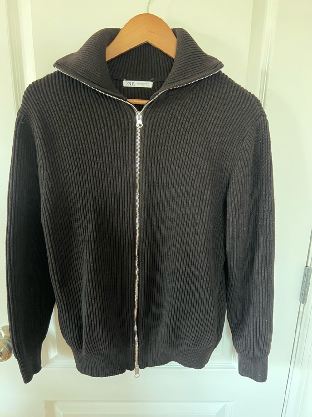 Zara Men Ribbed Full-Zip Sweater Jacket - Black